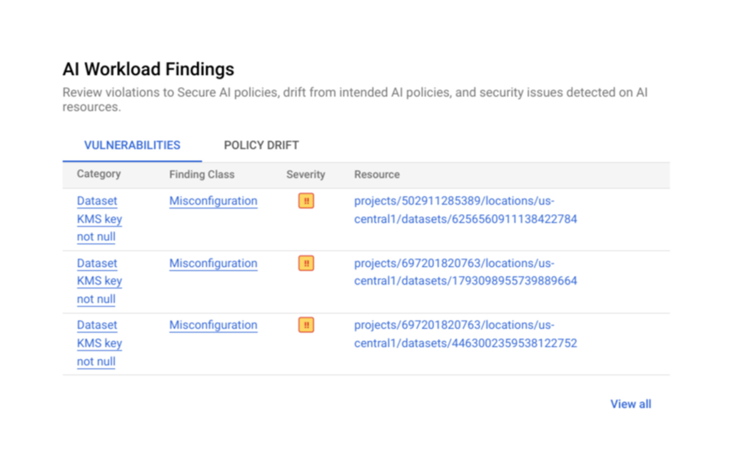 Spotlight of Vertex AI security findings in Security Command Center