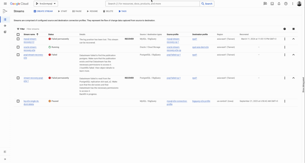 stream recovery feature in Datastream