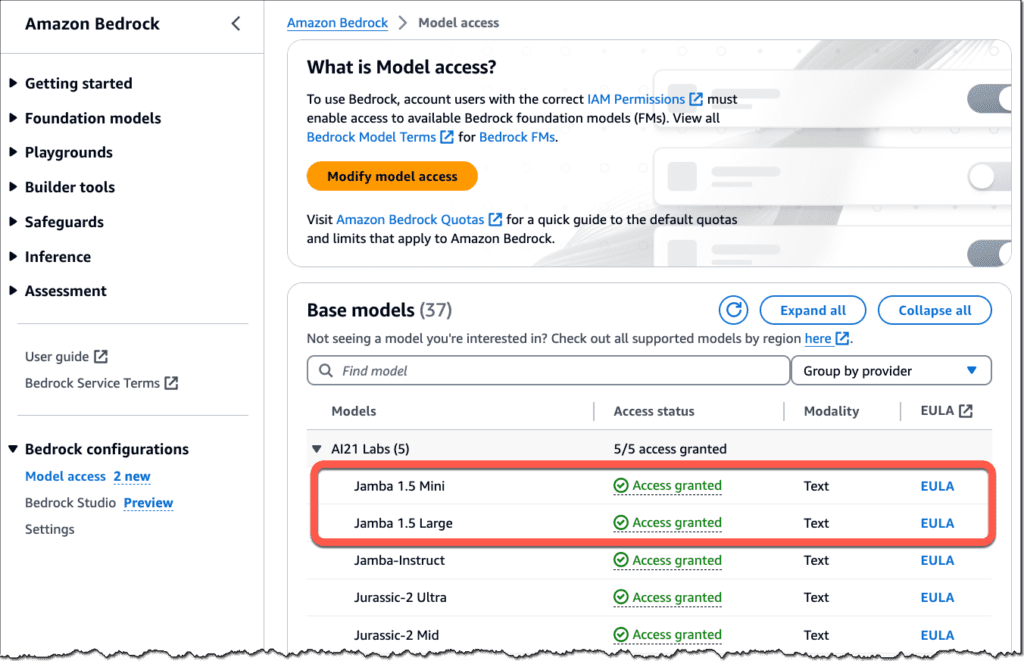 Jamba 1.5 models in Amazon Bedrock Jamba 1.5 models in Amazon Bedrock