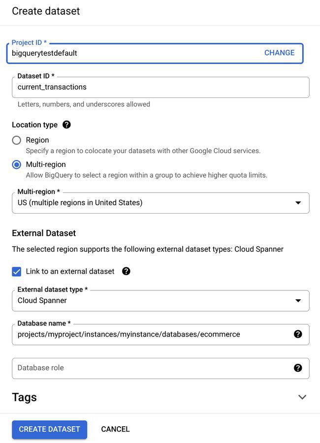 Create an external dataset