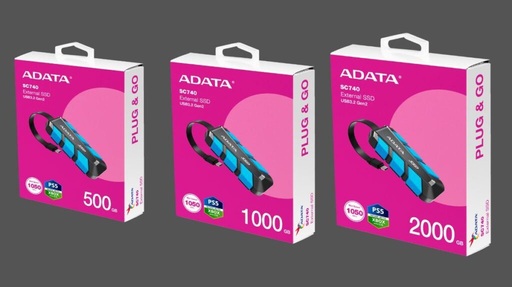 500GB, 1,000GB, and 2,000GB capacities of the SC740 external SSD 500GB, 1,000GB, and 2,000GB capacities of the SC740 external SSD