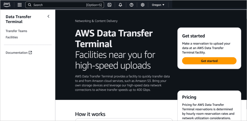 AWS Data Transfer Terminal interface.