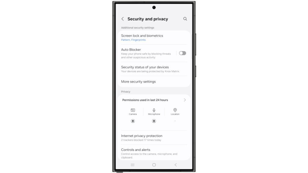 Checking the security status of several Samsung smart devices.