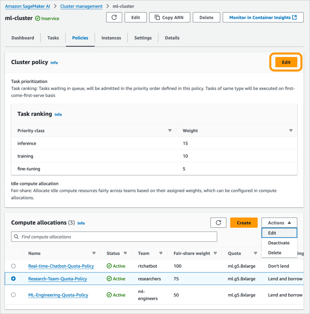 Cluster policy that prioritizes critical workload