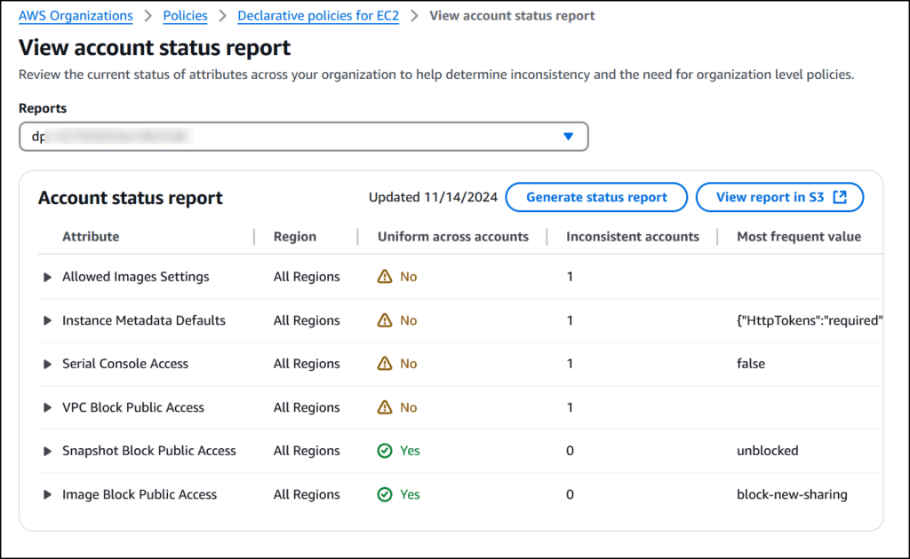 View account status report