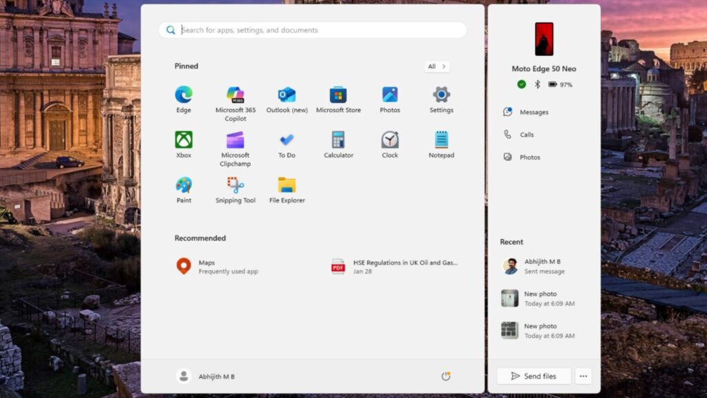 A new sidebar for the Start menu that allows to view notifications