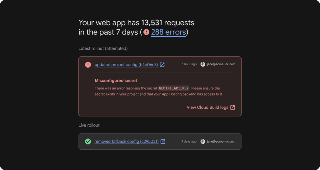 New monitoring dashboard in Firebase App Hosting