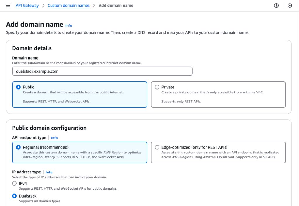 custom domain dualstack